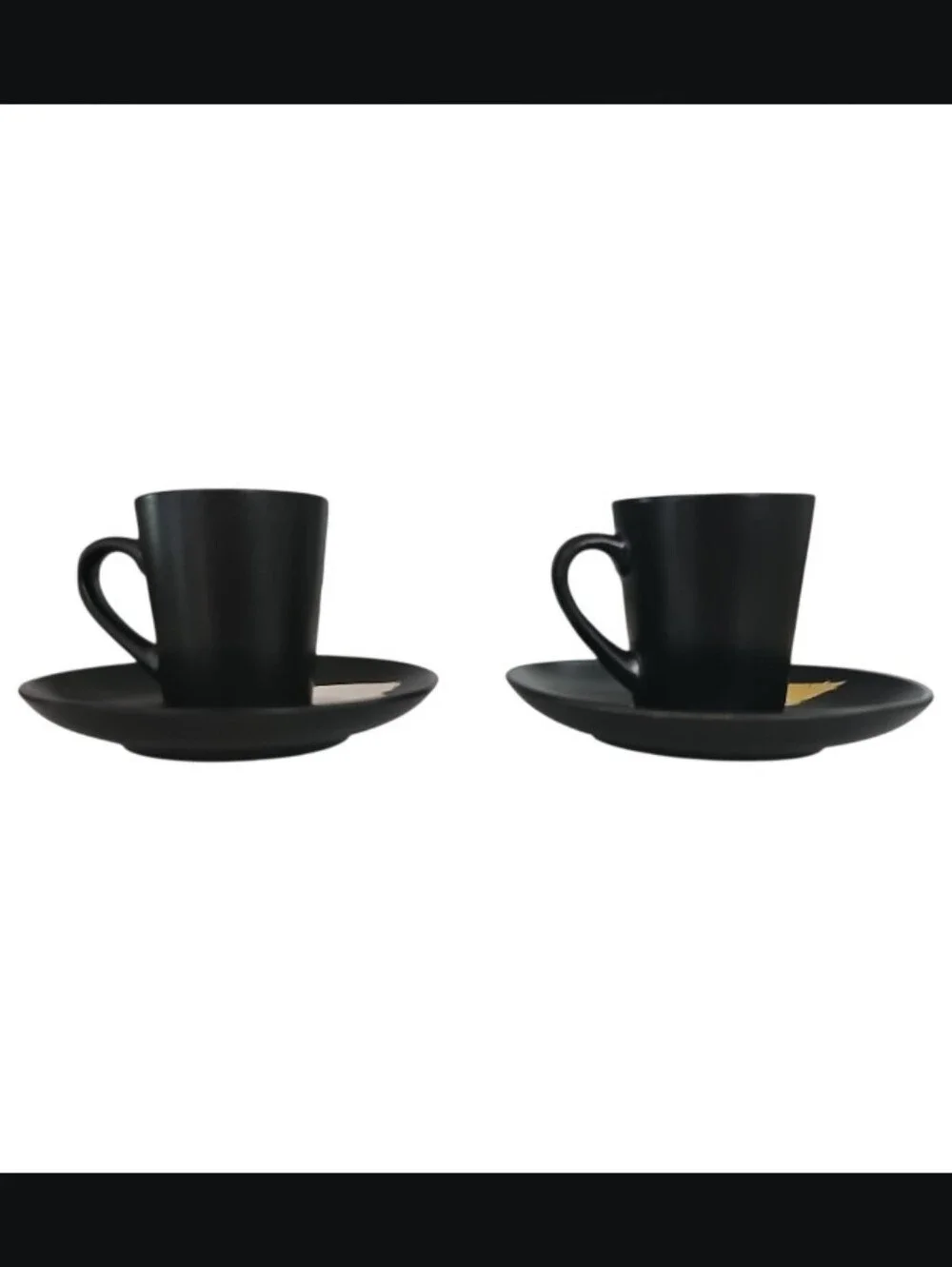 Hand Painted Black Espresso Cup Saucer Set 2 Modern Artisan Pottery Demitasse